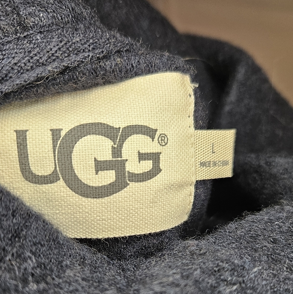 UGG WOOL JERSEY KNIT FUNNEL NECK NAVY HEATHER MERINO PULLOVER‎ - Picture 5 of 6